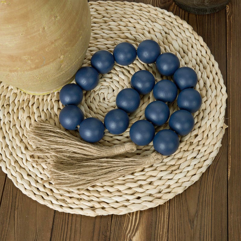 OMISHE Extra Large Wood Bead Garland in Navy Blue with 1.6" Diameter Wooden Beads and Tassels, 41" Long Rustic Farmhouse Country Decorative Beads for Home Wooden Decor, Navy Blue - Image 2